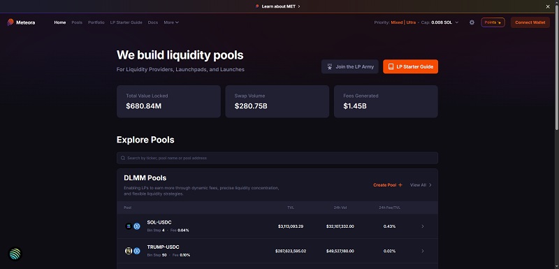Interface Meteora Solana